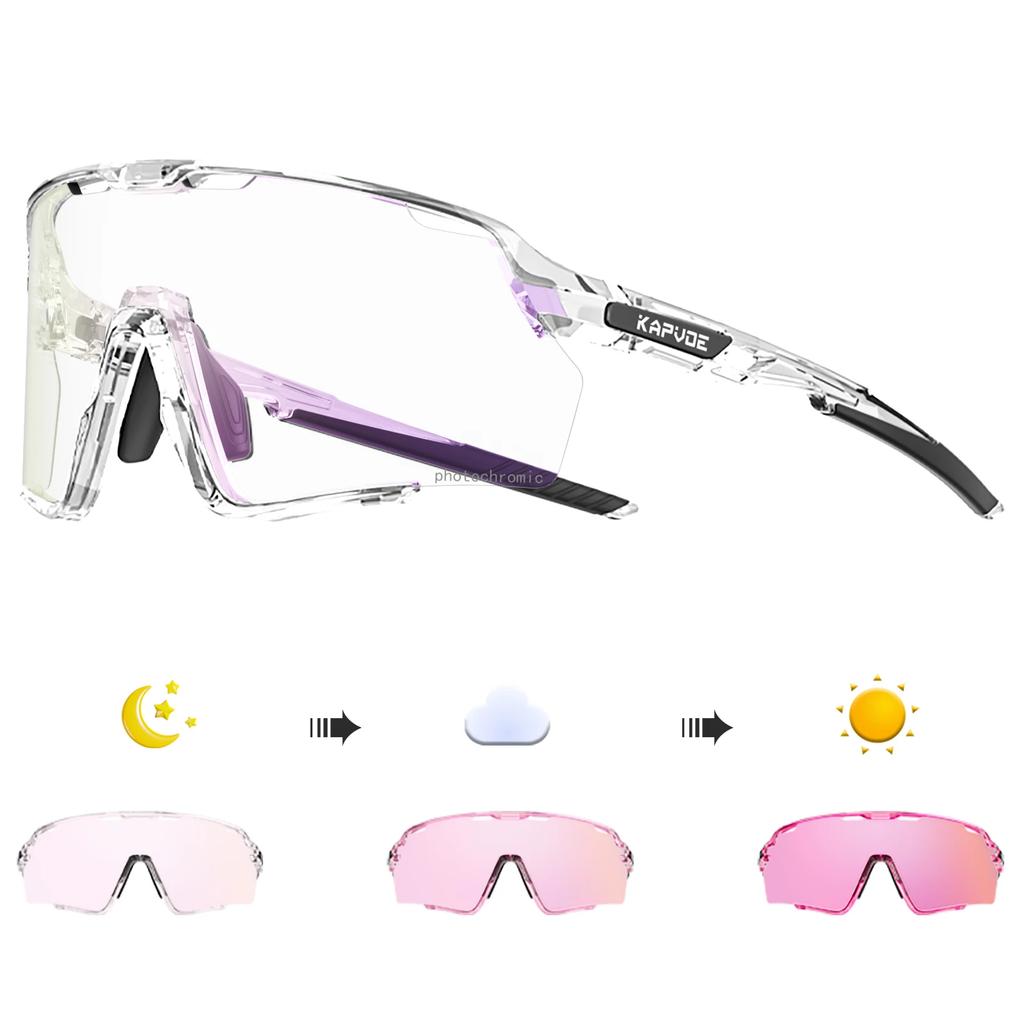Kapvoe Photochromic Hiking Eyewear Cycling Glasses Sunglasses for Men Silver Lens Multi Color Women Bike Outdoor Riding Running
