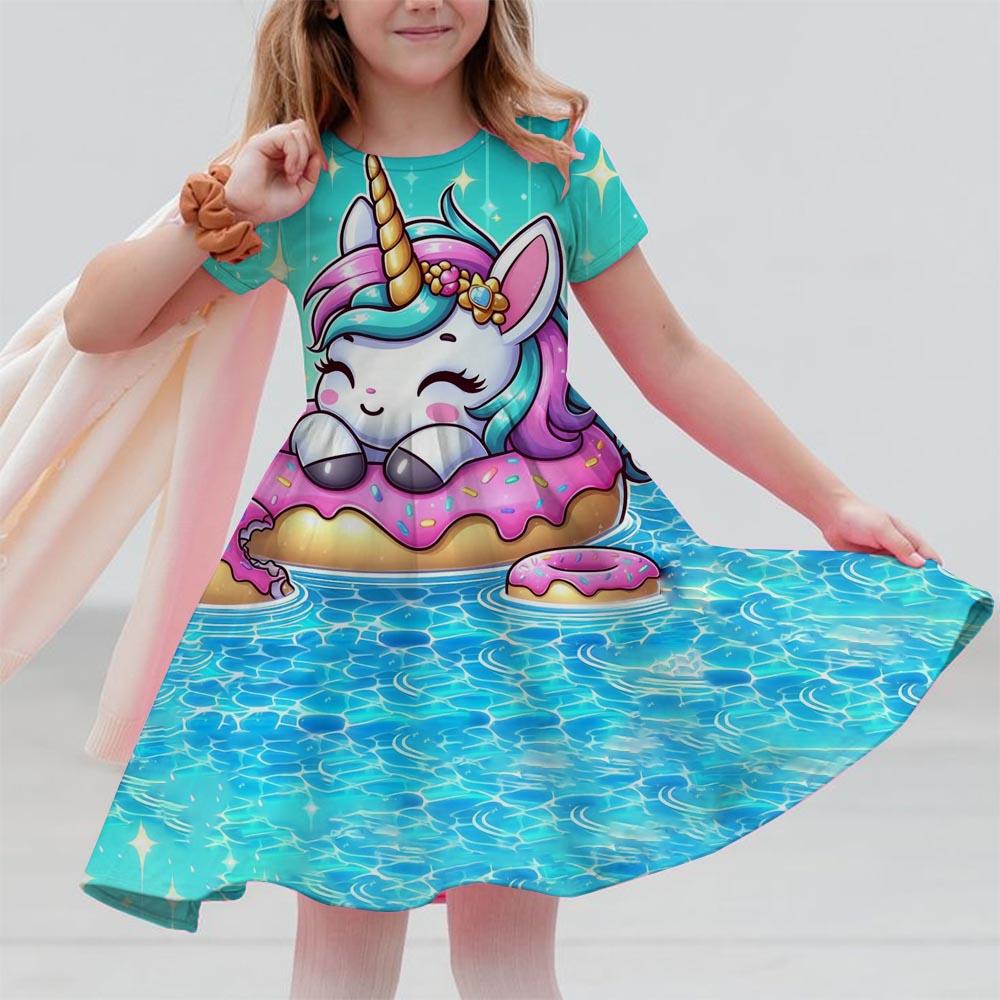 Girl Unicorn Cartoon Clothing Children's Clothing 3-14 Children's Birthday Party Clothing Children's Casual Clothing