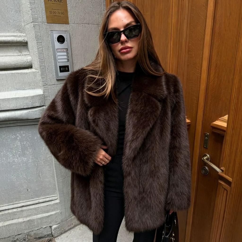 Autumn and winter women's imitation fox fur coat loose silhouette suit collar imitation fur jacket cardigan