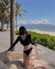 Schlankmachender Damen-Badeanzug mit langen Ärmeln und Sonnenschutz - Geteiltes Design für Thermalbad-Urlaube und Surfen