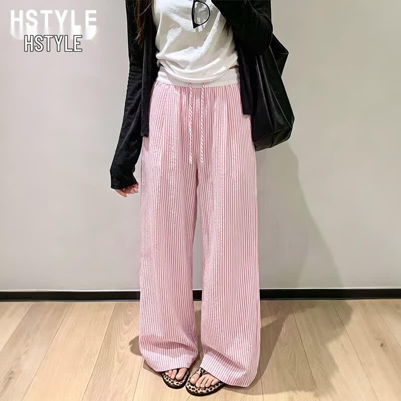 Women s 2026 Summer Thin Bubble Yarn Striped High-Waist Casual Pants L