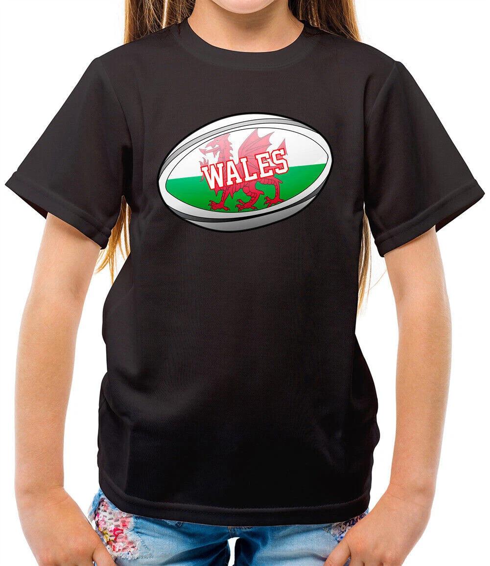 Welsh Flag Rugby Ball - Kids T-Shirt - Wales Dragons League Union Fan 150