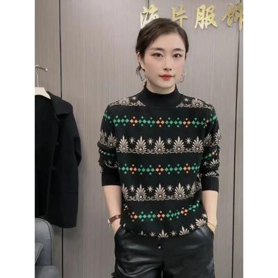Autumn Winter New Half Turtleneck Fashionable Tops Jacquard Knitted Beautiful Mother's Wear Loose Bottoming Sweater