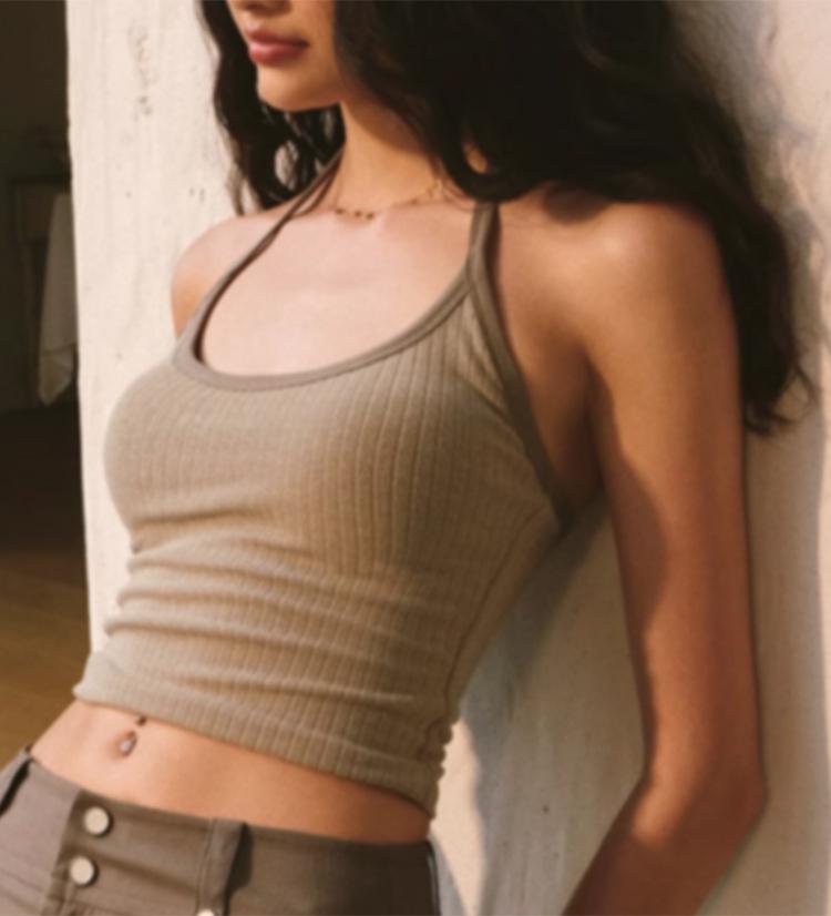 

Женский топ-майка для йоги американского стиля с халтером и нагрудными вкладышами - Облегающий крой, укороченная длина для фитнеса и бега на открытом воздухе M