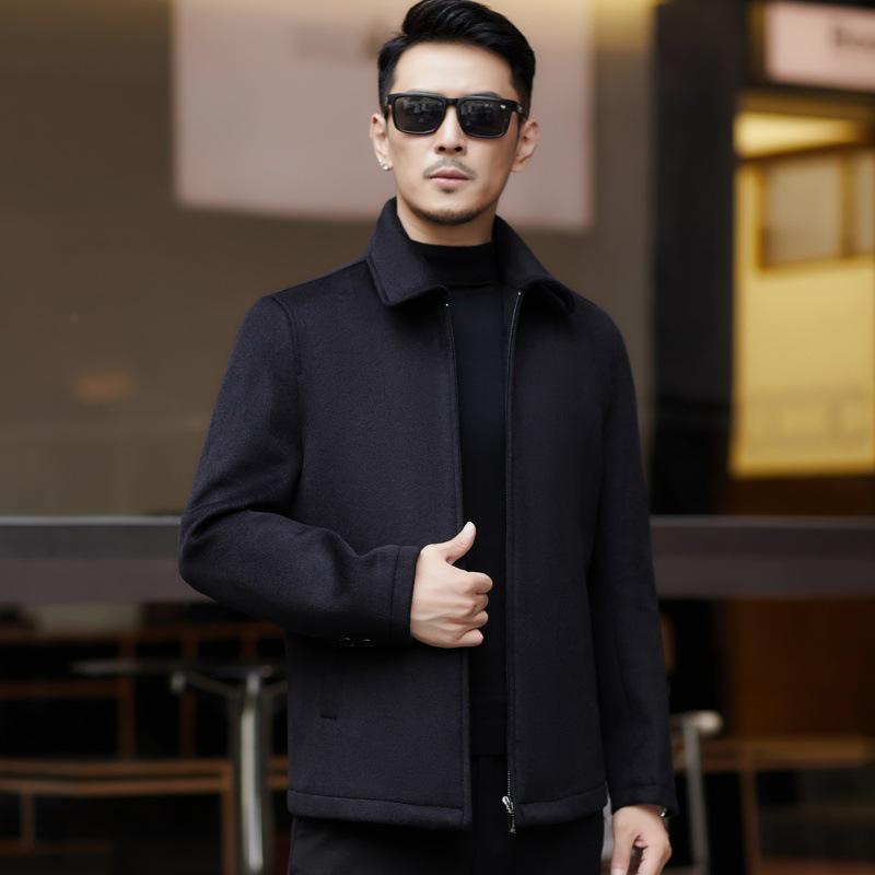 Men's Autumn Winter Cashmere Wool Lapel Jacket - Thick, Casual, Versatile Coat for Middle-Aged and Elderly Dads
