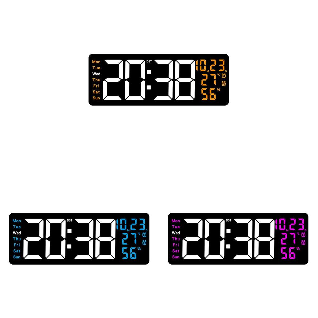 Modern Digital Wall Clock With Led Display And Temperature Humidity For Living Room And Office