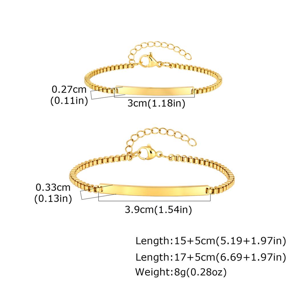 Set 2 pezzi Catena a maglia box in acciaio inossidabile Braccialetto di coppia con placca IDpersonalizzabile Gioielli per donne uomini Regalo di anniversario