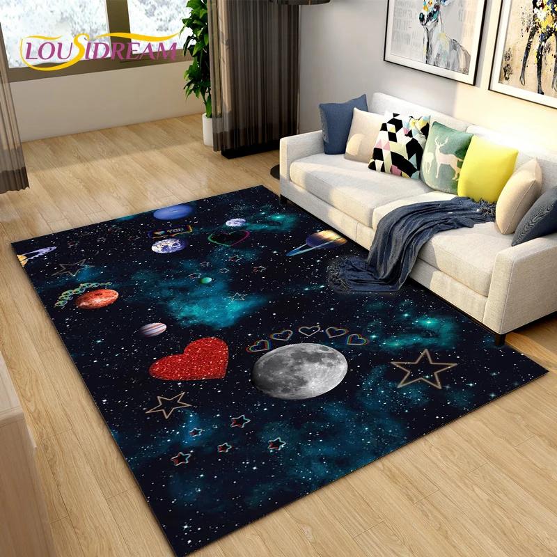 Cartoon Universe Starry Sky Planet Area Rug,Carpet Rug for Living Room Children's Bedroom,Kids Play Game Floor Mat,Anti-slip Mat