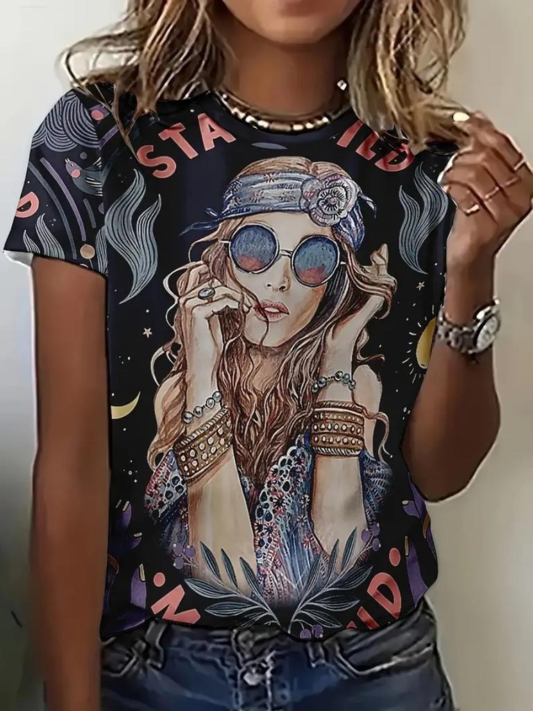 Summer Abstract Face 3d Print Womens T Shirt Loose Short Sleeve Tshirts Harajuku Streetwear Tees Oversized Y2k Tops Girls Clothing