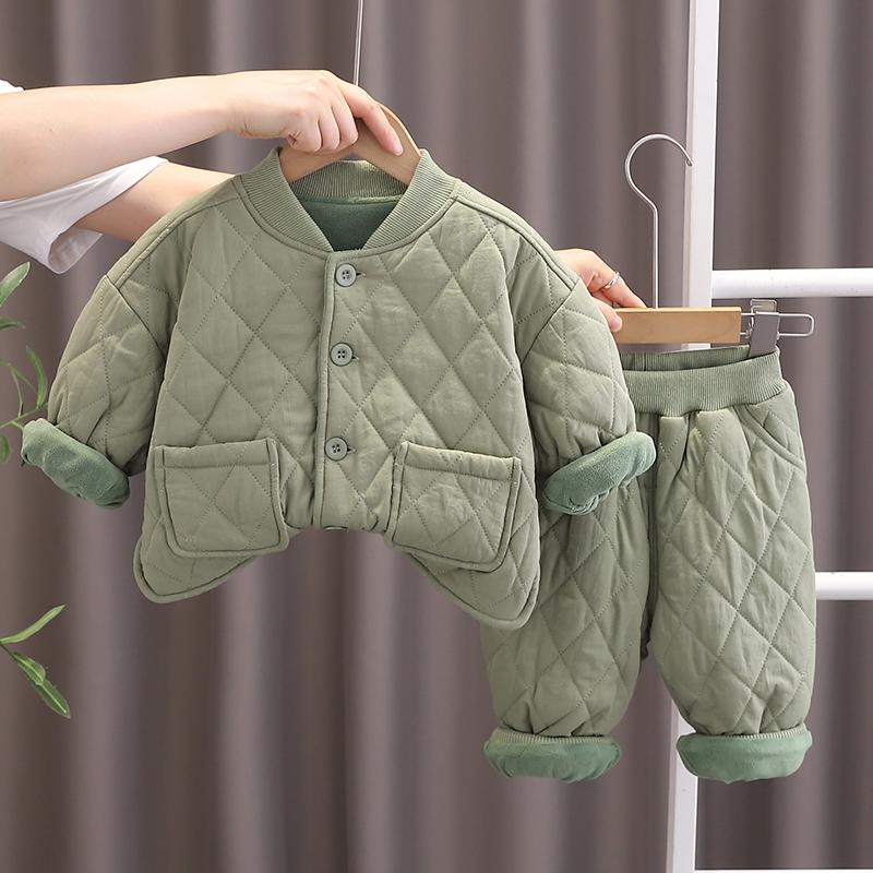 0-5 Years Old Boys' Long Sleeved 2-piece Set, Autumn and Winter Children's Thick Warm Home Clothes, Boys Comfortable Clothes