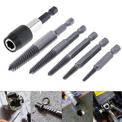 6pcs Chrome Molybdenum Steel Screw Stud Remover Silver Hexagonal Handle Screw Extractor Worker