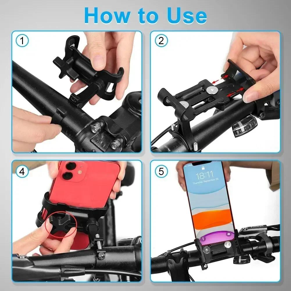 Universal Aluminum Bike/Motorcycle Phone Mount - 360° Adjustable Heavy-Duty Bracket for GPS Navigation