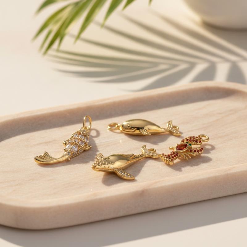 1 Piece Brass Ocean Jewelry Pendants Carp Fish Gold Plated Enamel Lucky Fish 3D Red Cubic Zirconia For Diy Necklace Making