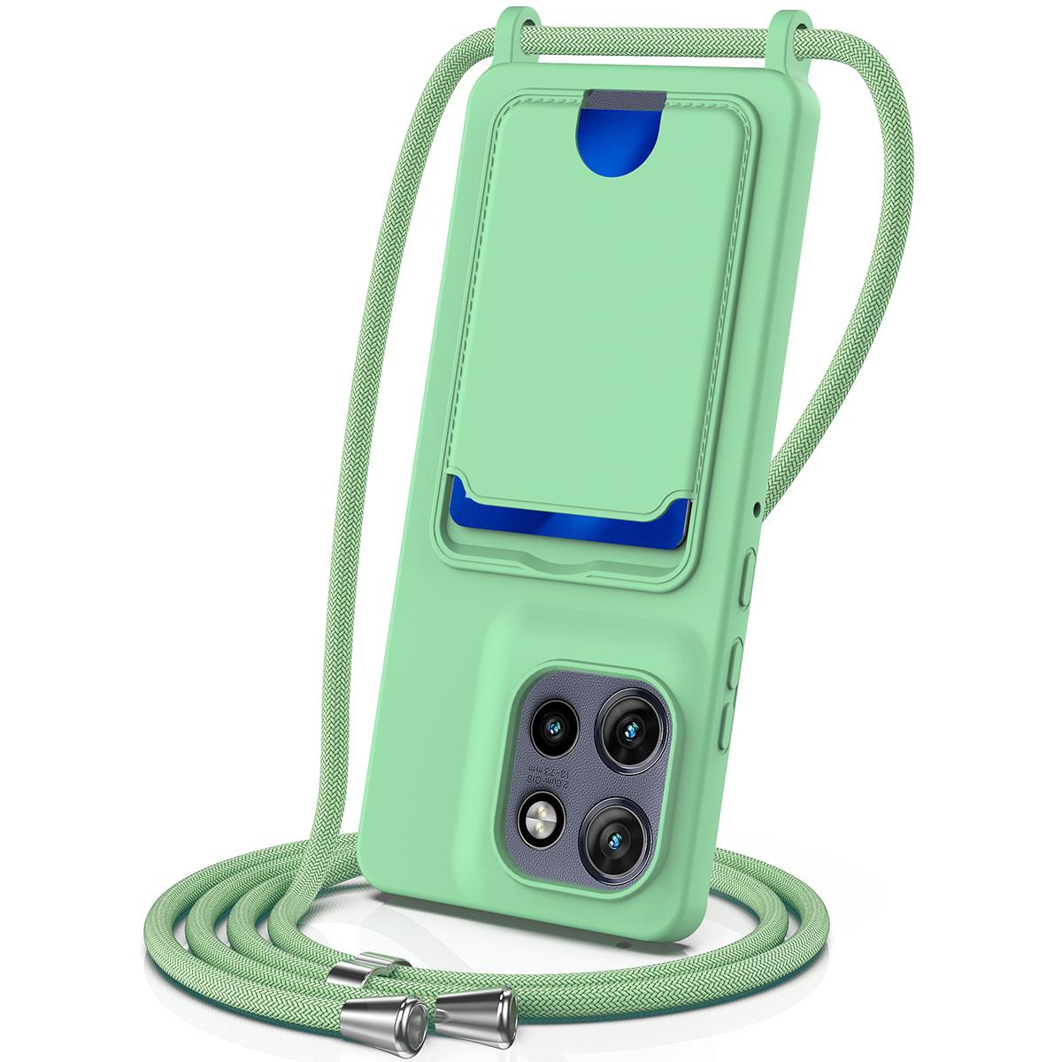 

For Motorola Moto S50 5G/Motorola ThinkPhone 25 5G/Motorola Edge 50 Neo 5G Case Liquid Silicone Card Holder Back Phone Cover with Lanyard Green