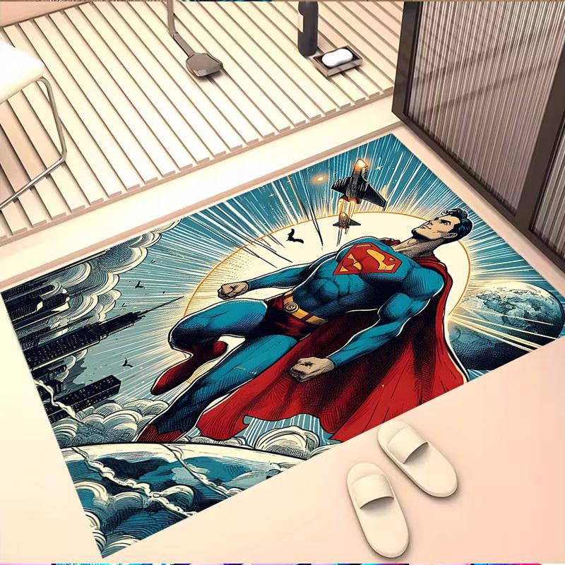 Superman Print Rug, Washable Floor Carpet, For Entryway Dorm Laundry Room Office Study, Home Decor Birthday Christmas Gift