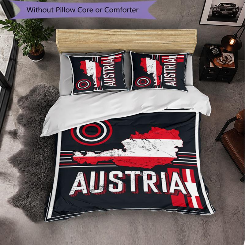 Austria Football Pattern 3 Pieces Bedding Set Soft Microfiber Duvet Cover with Pillow Cases for Bedroom