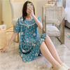 1011 new pajamas women's cotton and silk round neck loungewear thin fashion home artificial cotton and silk nightgown can be worn outside