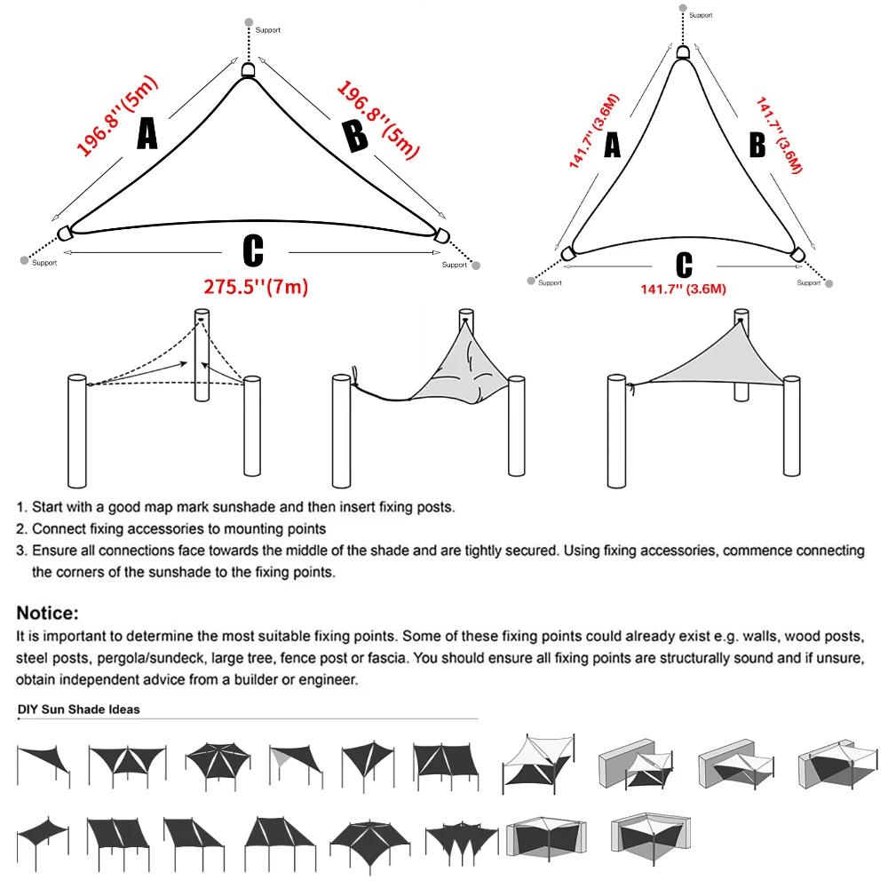 Triangle Sun Shade Sails Big Waterproof Sun Shelter Garden Tent Outdoor Canopy Sunshade Protection Patio Pool Awning Shade Cloth