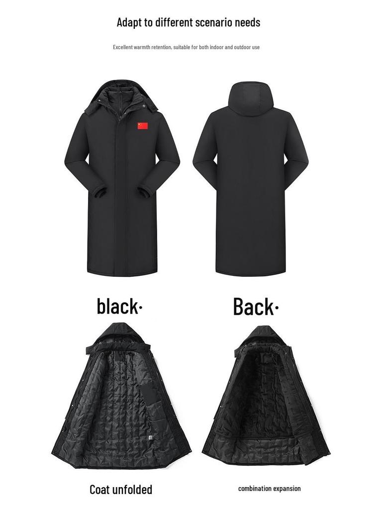 Three-in-One Fleece-Lined Winter Sports Jacket: Detachable, Over-the-Knee, Cotton-Padded, Plus Size, Unisex School Uniform