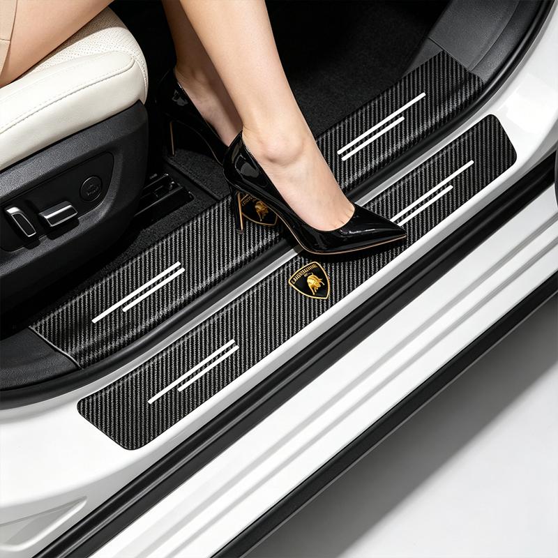 Car Carbon Fiber Leather Door Sill Anti-Scratch Decorative Sticker For Lamborghini Urus Huracan Aventador Premium Auto Headrest ci2