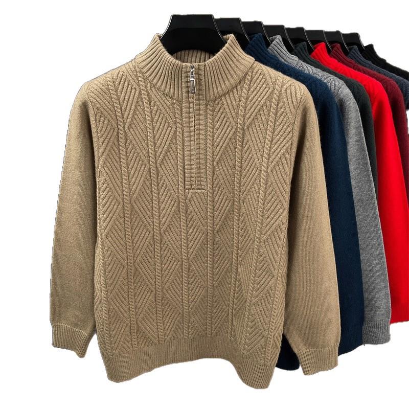 Men's High-Grade Thick Knit Half-Zip Stand Collar Pullover for Autumn/Winter