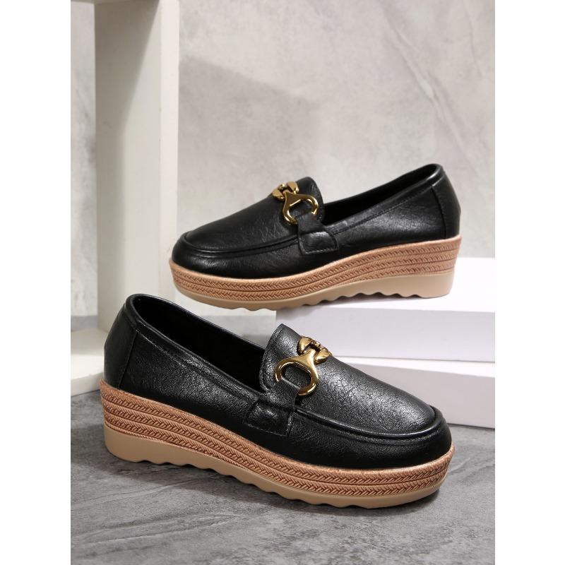 Plus Size Metal Chain Wedge Shoes Women's New Platform Muffin Loafers for Fall 2025