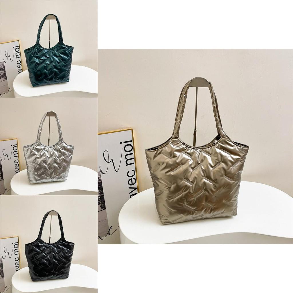 Stylish Women's Winter Tote Bag Large Capacity Fashionable Shoulder Handbag Black Silver Green Gold White