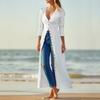 Women's Fashionable Casual Solid-color Long-sleeved Long Cardigan V-neck T-shirt Top