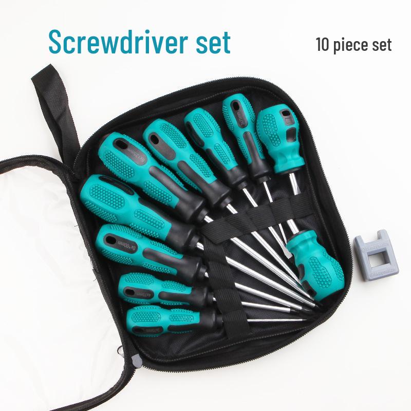 Compact Magnetic Screwdriver Set: Includes Phillips, Slotted, Chrome Vanadium Steel, Household, and Torx Screwdrivers.