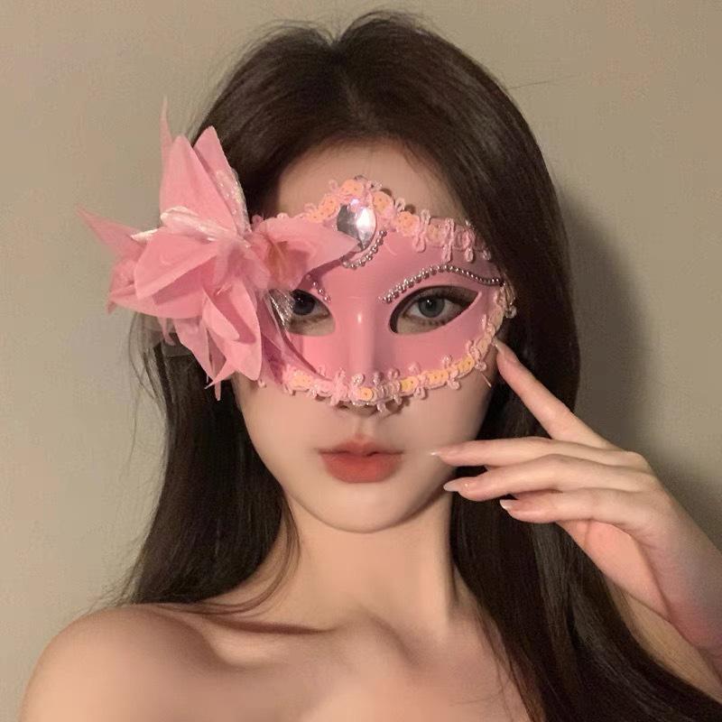 Women's Halloween Floral Half Face Mask - Colorful Masquerade Accessories for Parties