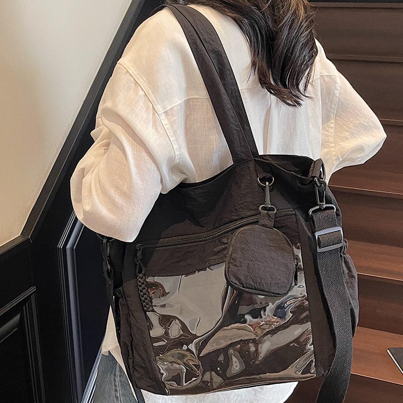 2025 Summer New Large-capacity Commuter Cloth Bag Casual Solid Color Nylon Messenger Bag Shoulder Underarm Tote Bag