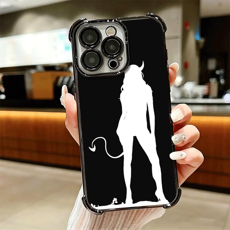 Coque de téléphone avec silhouette de fille diable, placage cool, pour iPhone 16 17 Pro Max Air 16E 14 15 Plus 12 13 Mini, housse anti-chute avec airbag