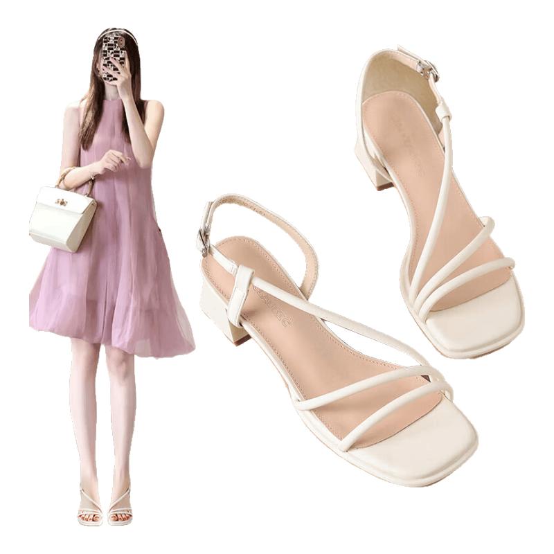Women s Buckle Block Heel Sandals 35 бежевый