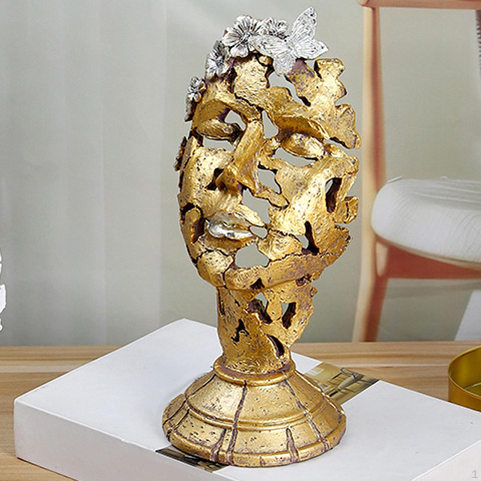 

Абстрактная скульптура человеческого лица для декора гостиной и спальни золотой