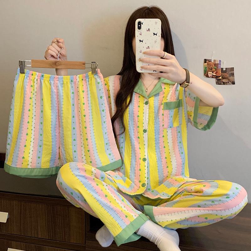 Cloud Cotton Cartoon Pony Pajamas: Women's 2026 Summer Three-Piece Set, Short Sleeve, Fun & Cute Homewear