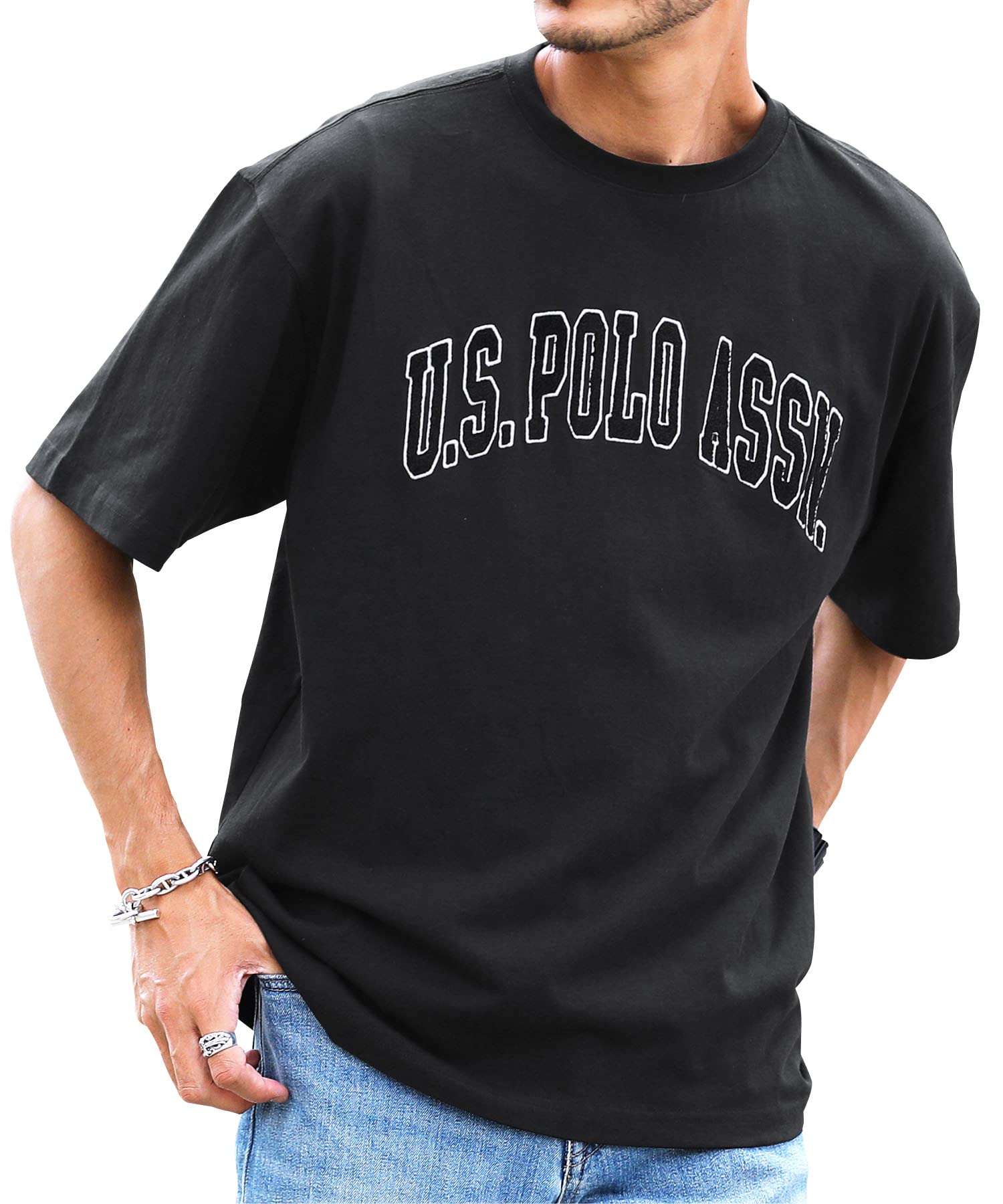 

Polo oversized numbering M Black B unisex short sleeve big silhouette cotton black white crew neck spring clothes summer clothes [JIGGYS SHOP] US.POLO