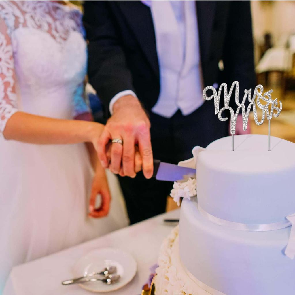Herr und Frau Hochzeitstortenaufsatz Glitzernder Kristall Strass Schild für Hochzeitstorte Premium Silbermetall Jubiläumsdekoration