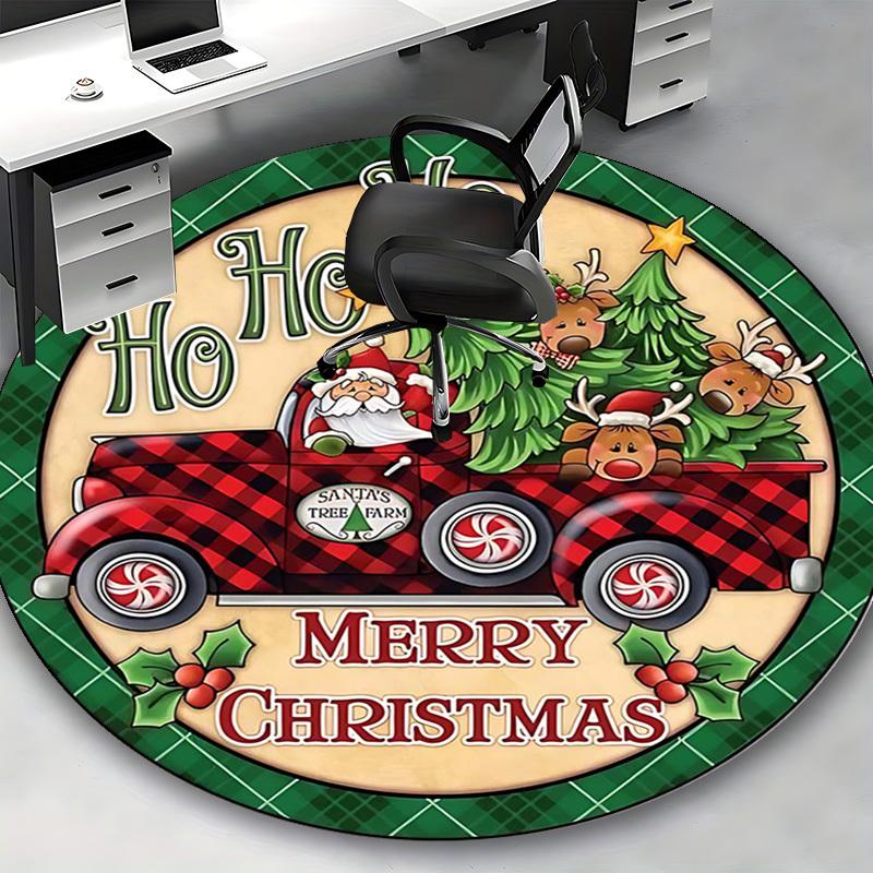 1pc Christmas Santa Claus Plaid Truck Chair Mat - Anime Cartoon Design, Non-Slip Carpet for Office Chair, Home Decor, Living Room, Bedroom, Game Room,