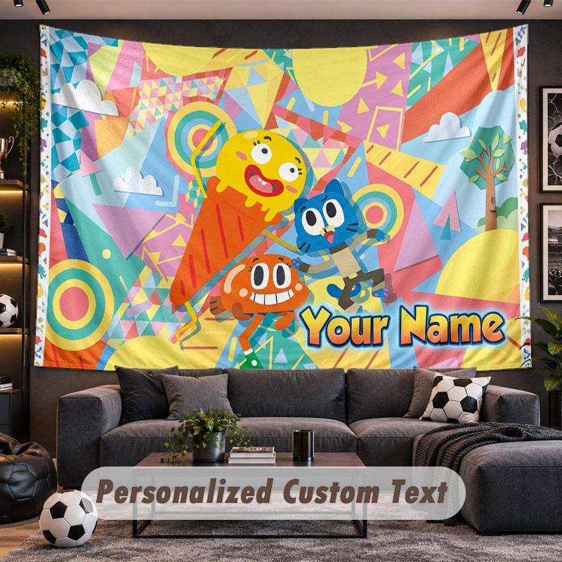 Wall Hanging Tapestry Custom NameAmazing World of Gumball Pattern Personalized Printed Fabric Wall Decor