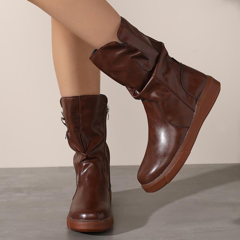 New Winter Vintage Fleece-Lined Warm Women'S Mid-Calf Boots - Stylish, Slim & Minimalist Style