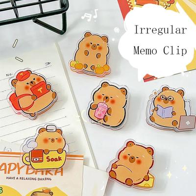 Decorative Capybara PP Clip Paperclip Acrylic Paper Clip Cartoon Memo Clip  Photo Clamp