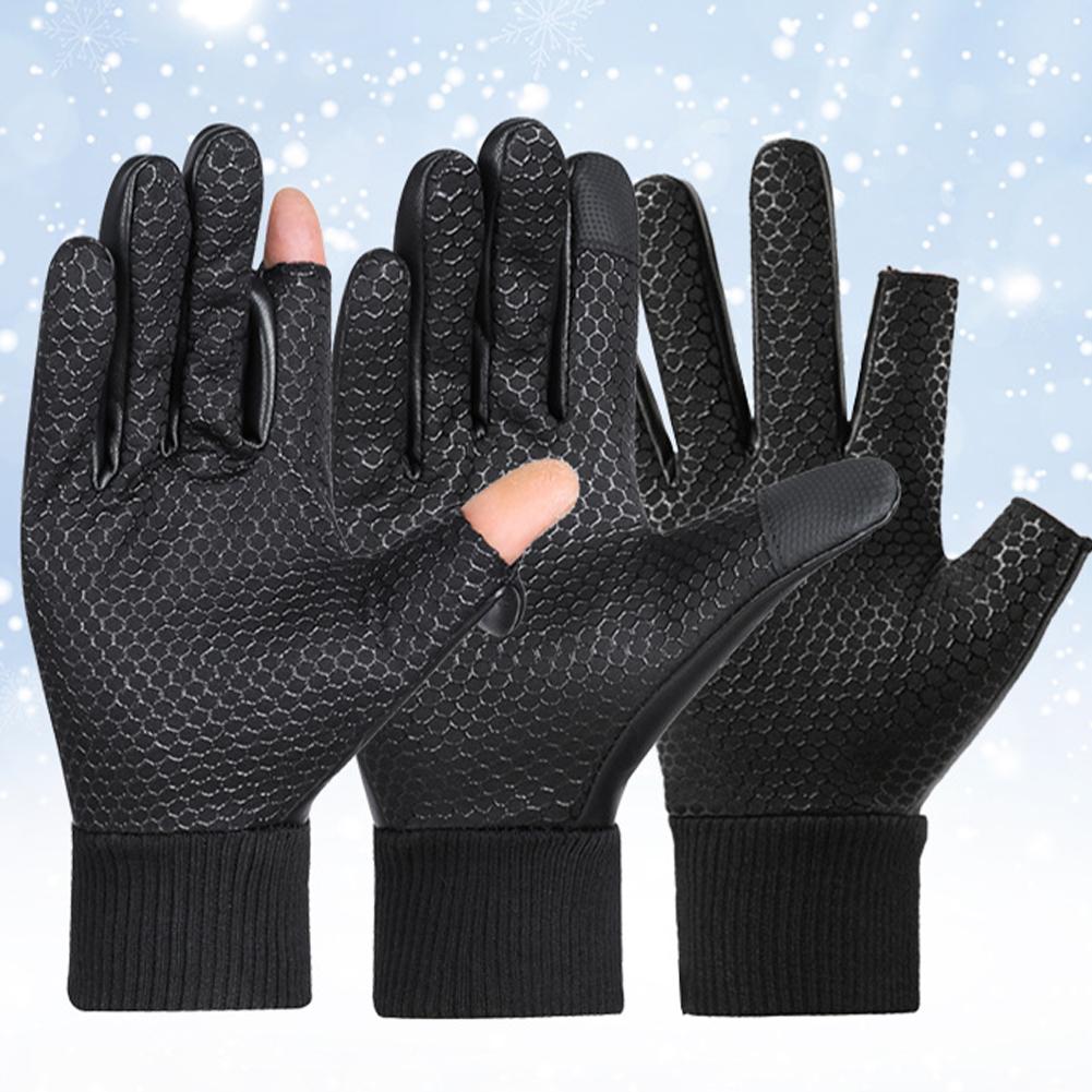 Men Winter Gloves 2 Finger Flip Cycling Gloves Waterproof Warm Gloves Windproof Fleece Gloves for Running Cycling Driving Hiking