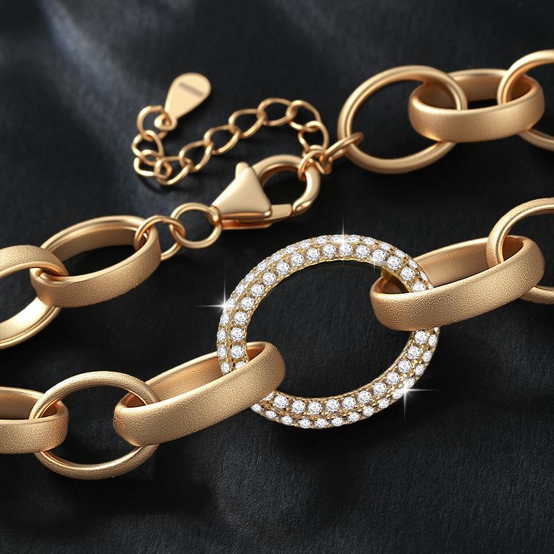 Punk Style Frosted S925 Sterling Silver 14k Gold Plated Paper Clip Ring Inlaid Moissanite Bracelet for Women's Birthday Gift
