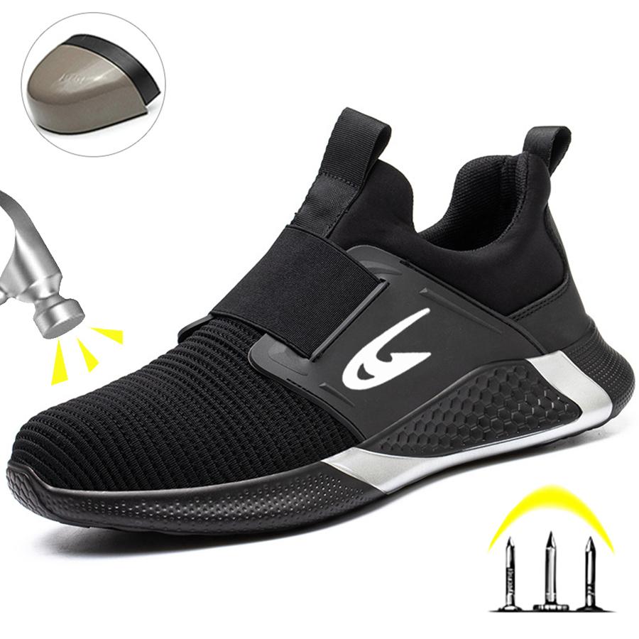 Steel Toe Men'S Work Shoes Slip Resistant Lightweight Sole Tough Comfortable Shoes Man Safety Shoes Fashions Outdoor Sneaker