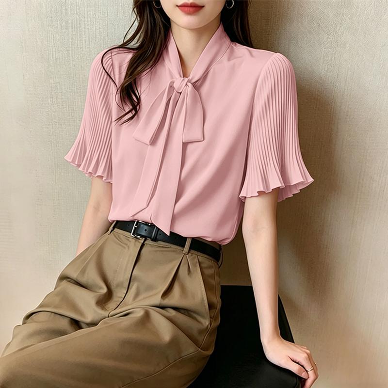 

ZANZEA Womens Casual Ruffles Short Sleeve Elegant Commuer Loose Blouse 5XL рожевий