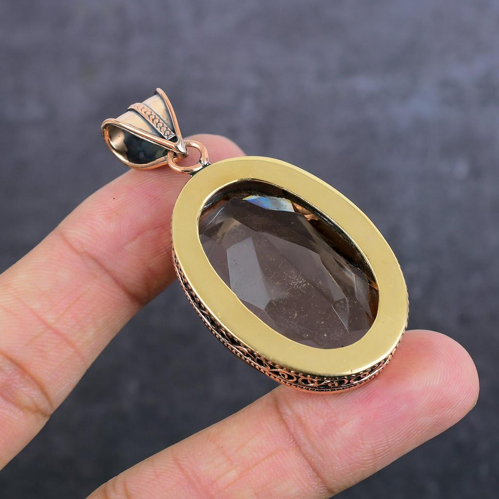 Morganite Gemstone Handmade Copper Jewelry Pendant 2.32" E3e08