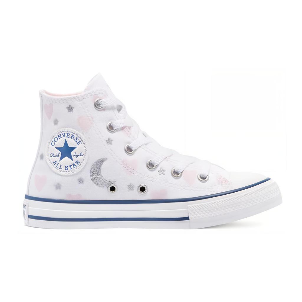 Converse Chuck Taylor All Star Canvas Abrasion Resistant High Top Kids' Skateboarding Shoes Pink White Silver Unisex 671094c