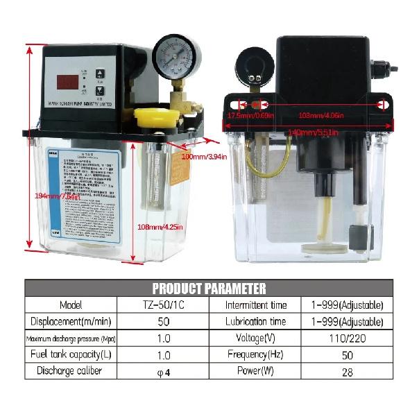 1L 2L Lubricant Pump Automatic Lubricating Oil Pump with Pressure Gauge CNC Electromagnetic Lubrication Pump Lubricator
