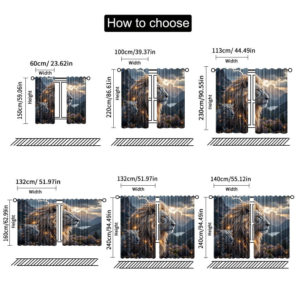 2pcs   Spring Summer Curtains Lion Sheer Curtains Versatile Polyester Festive Ldeal for Bedroom Living Room Study Room Office