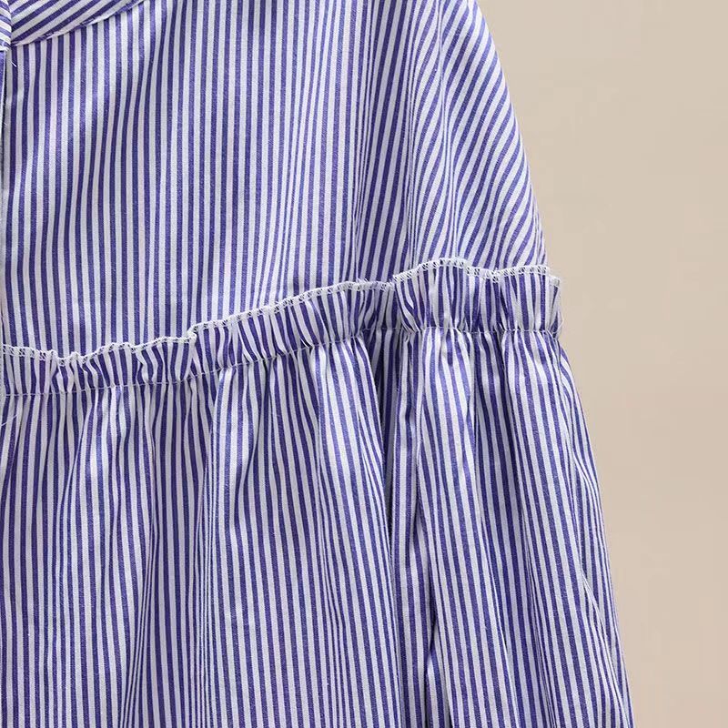 Spring Fashion Casual Stand Collar Striped Shirt Women's Versatile Ninth Sleeve Lace Shirt